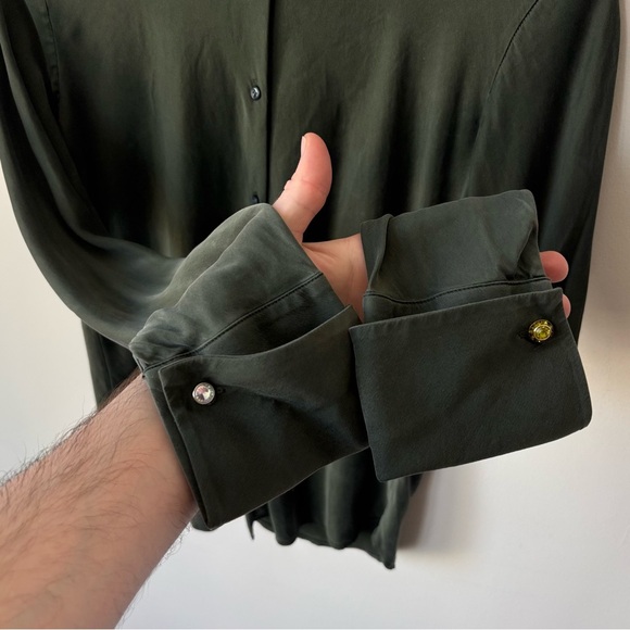 Ralph Lauren Black Label Silk Shirt Women’s Size 6 Long Sleeve Button Dark Green - Picture 5 of 9